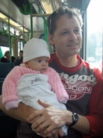 riding a tram to the city with dad