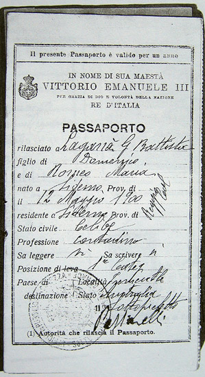 Passport of Giovanni Battista Lagana